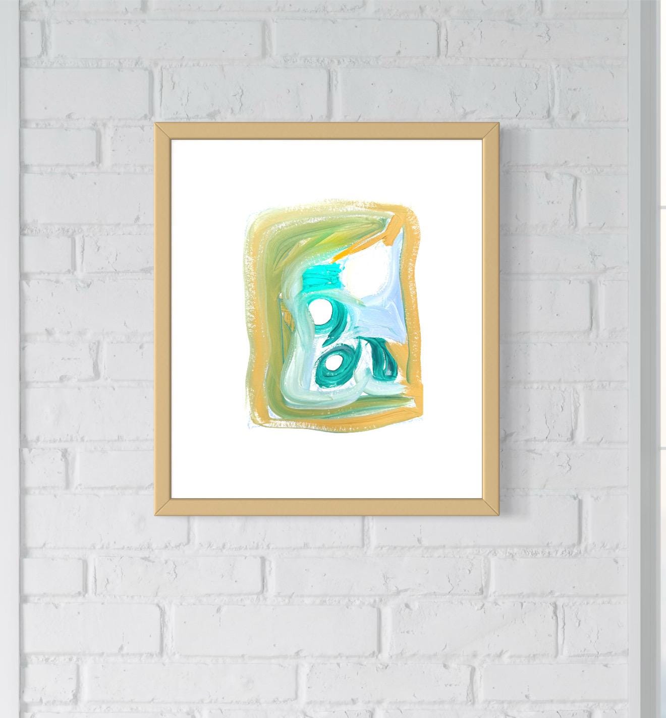 Original Abstract Watercolor Painting, Digital Print, Digital Download, Turquoise, Green, Yellow, 8x10, Abstract Artwork