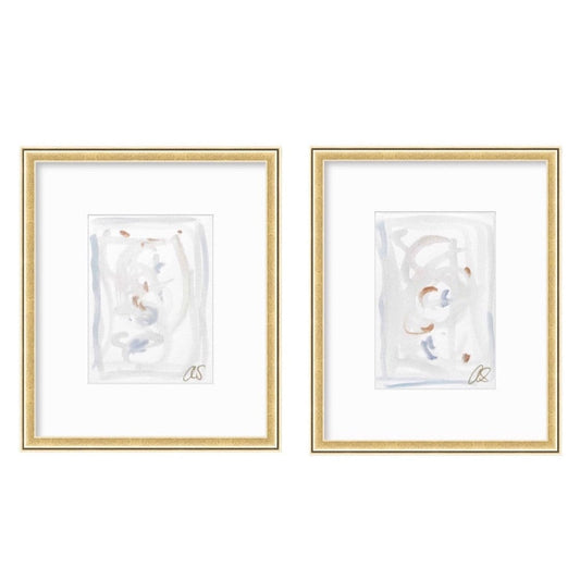 Abstract Watercolor Painting, Set of 2, 6x8, Mat Size 11x14 or 16x20, Original Wall Art, White, Blue, Neutral, Pastel, Minimalist Artwork