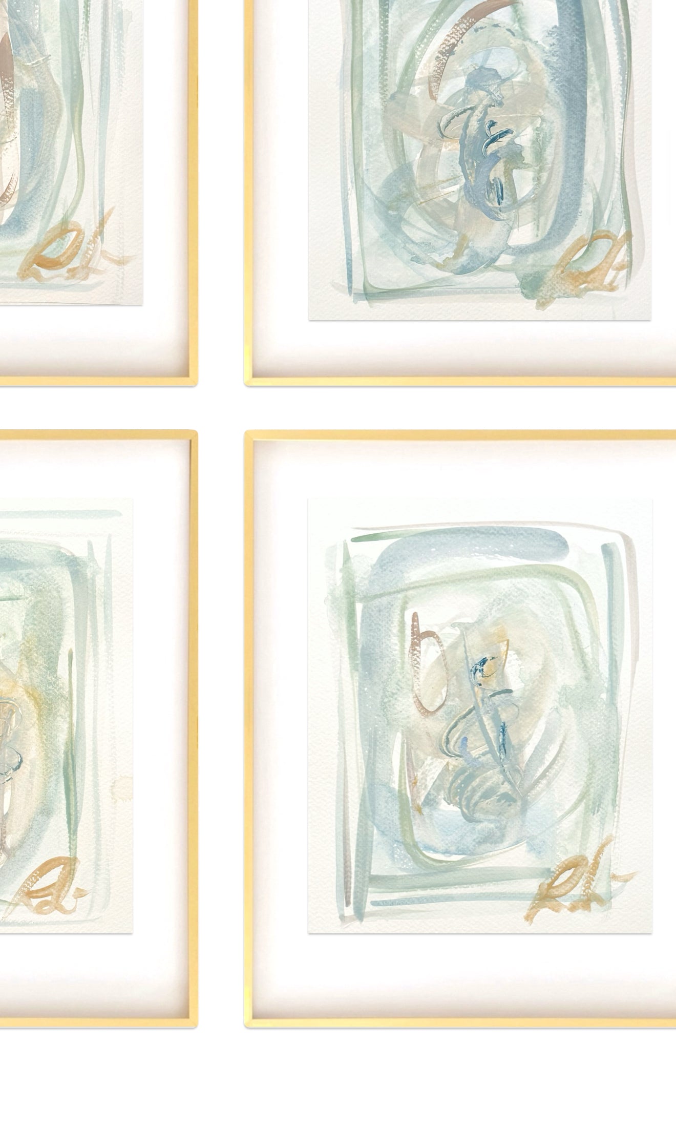 Set of Four Original Abstract Watercolor Paintings on Paper, 8x10