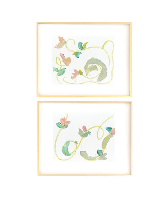 Original Abstract Watercolor Paintings, Set of 2, Pink Camellias, Size 11”x14”, Pink & Green Floral Themed Paintings
