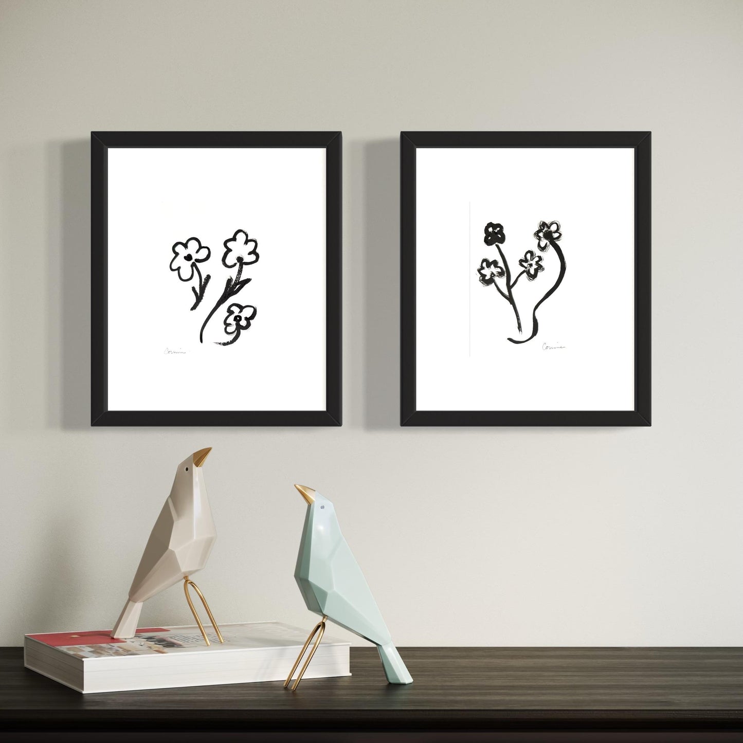 Original Abstract Fine Art Print, Black & White Floral Monochrome Prints, Pair (5x7)