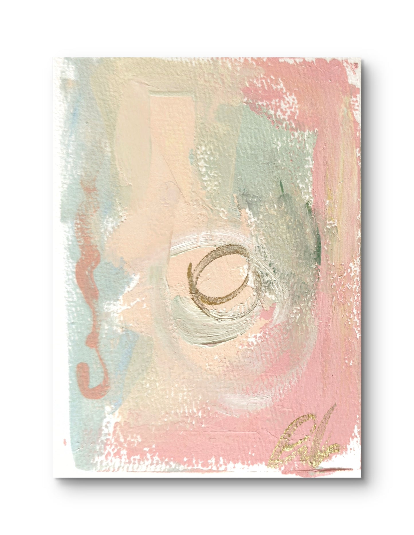 Original Abstract Watercolor Painting Fine Art Giclee Print, Size 5x7, Blue, Peach, Pink