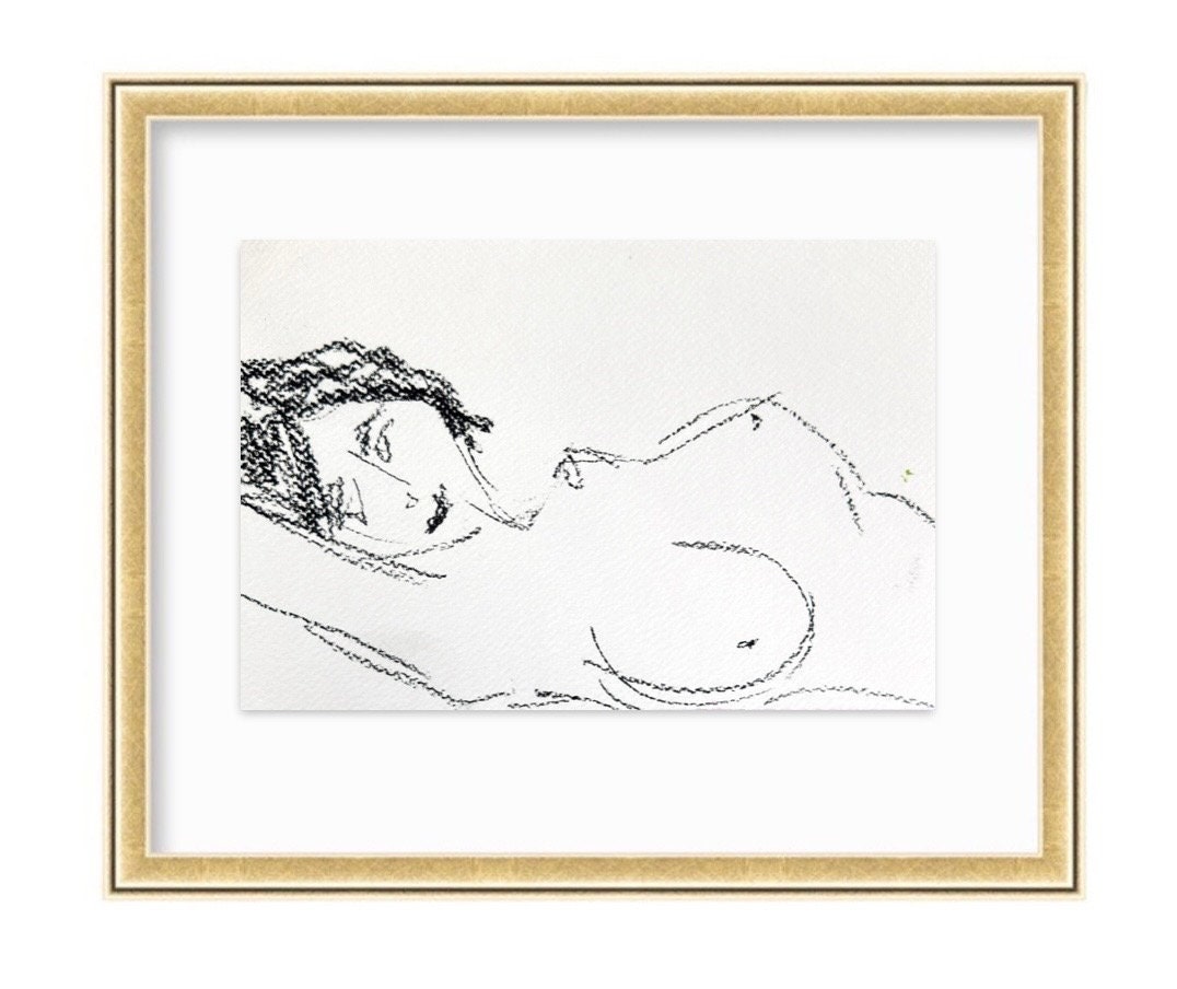 Female Nude Figure Painting, Mixed Media on Paper, Size 6”x8", Nude Woman Silhouette, Minimalist Artwork, Black & White Nude