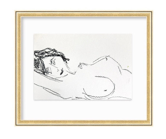 Female Nude Figure Painting, Mixed Media on Paper, Size 6”x8", Nude Woman Silhouette, Minimalist Artwork, Black & White Nude