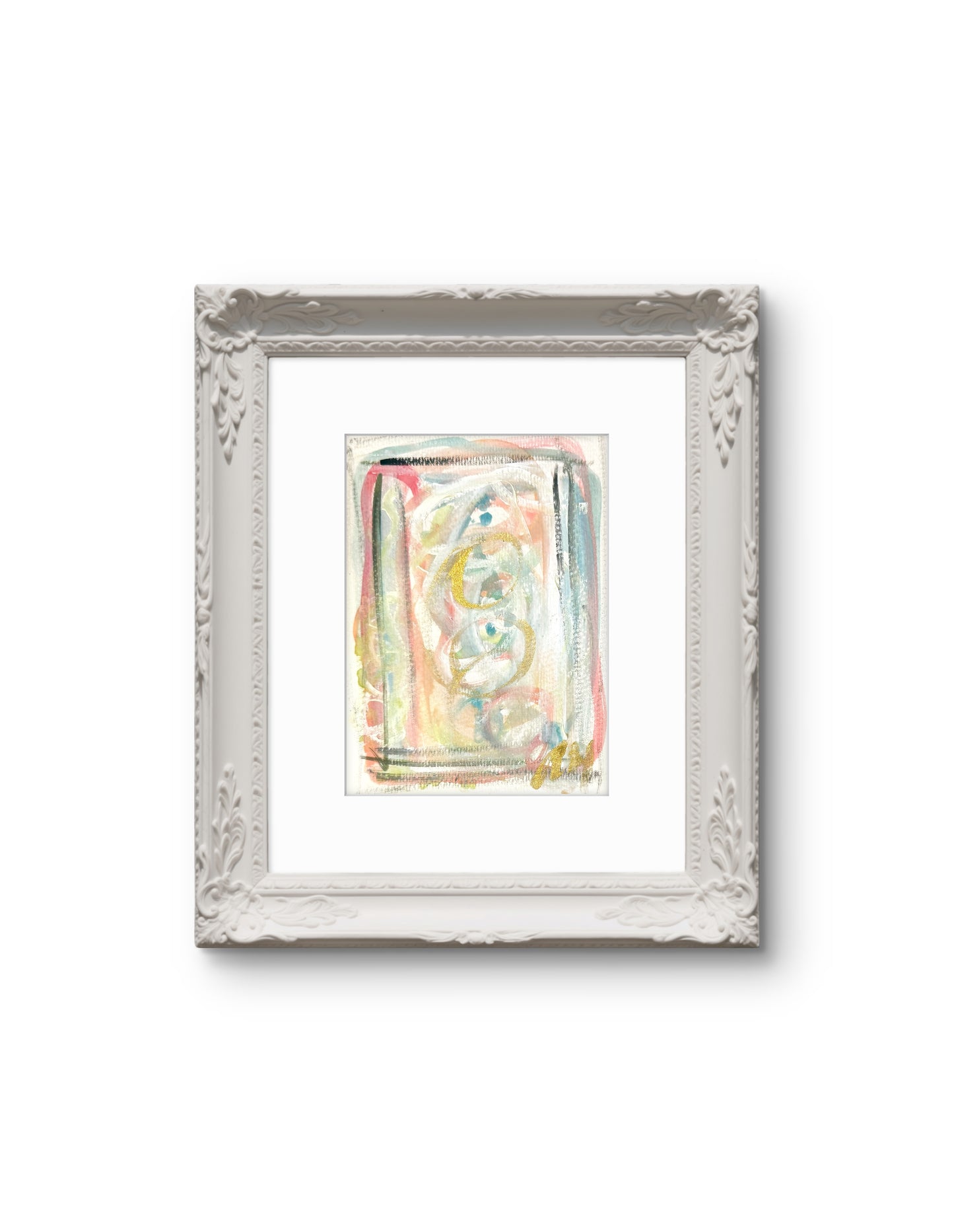 Original Abstract Watercolor Painting Fine Art Giclee Print, Size 5x7, Green, Peach, Pink