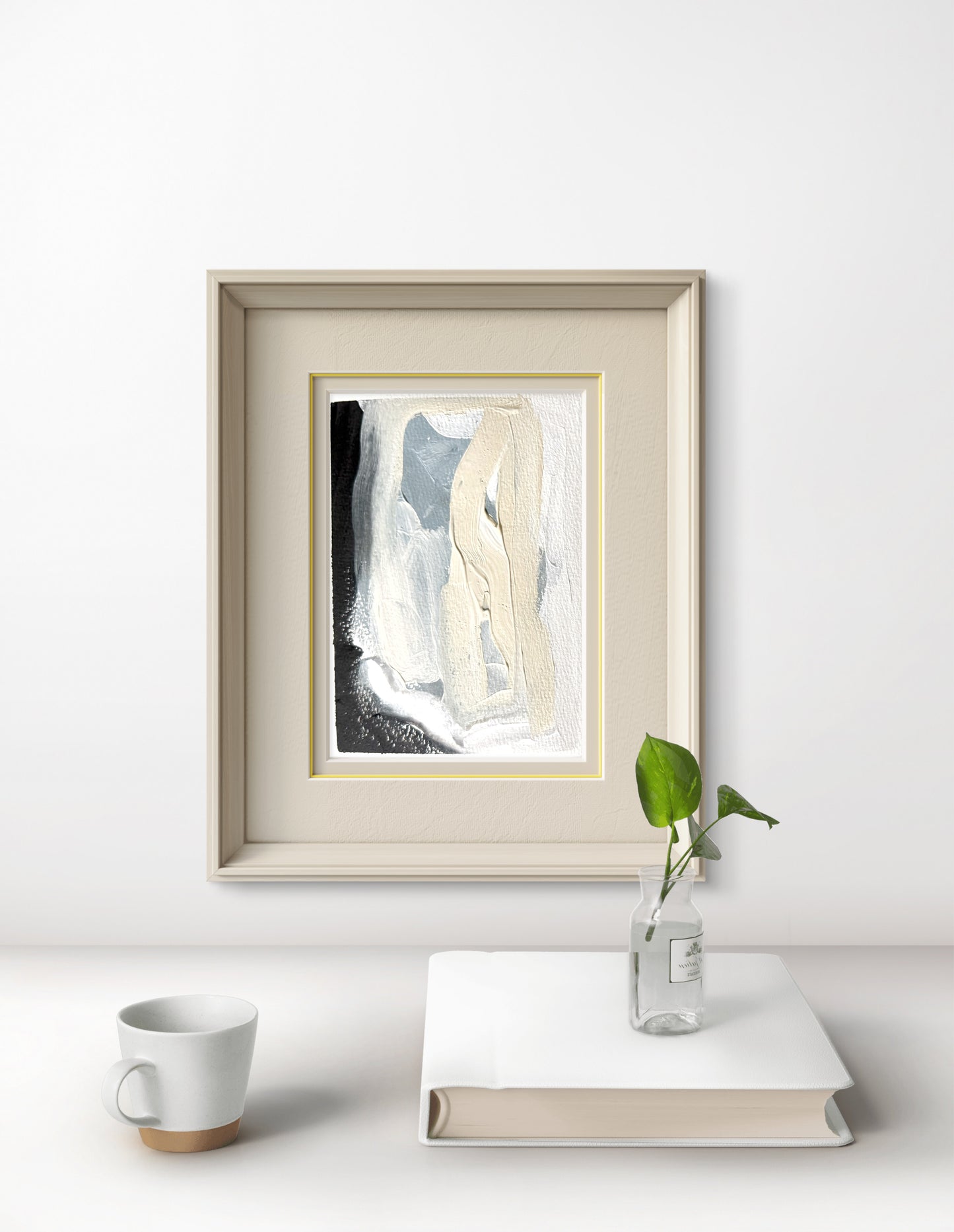 Original Abstract Fine Art Print, Black, White, Taupe, Blue, Monochrome Print (5x7), Abstract Artwork