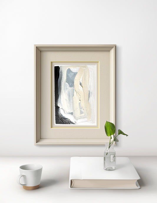 Original Abstract Fine Art Print, Black, White, Taupe, Blue, Monochrome Print (5x7), Abstract Artwork