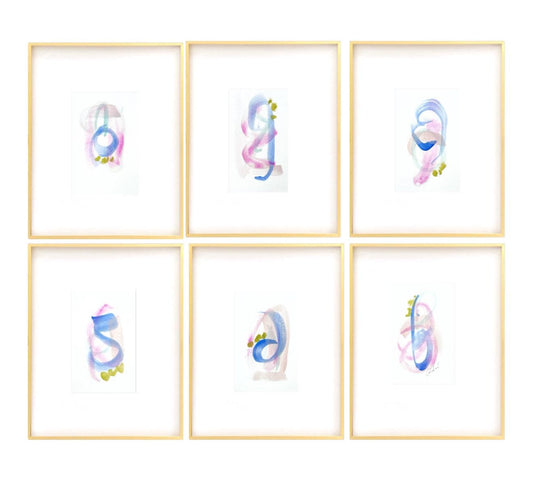 Original Abstract Artwork, Set of 6, Mixed Media, 5" x 7", Original Artwork, Pink Art, Blue Art, Neutral Artwork, Pastel Wall Decor