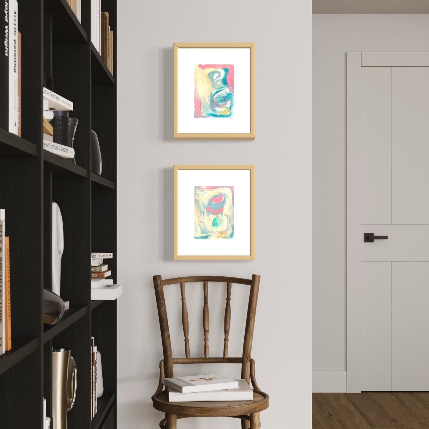 Original Abstract Fine Art Prints, Green, Pink, Blue, Pair (5x7), Abstract Artwork