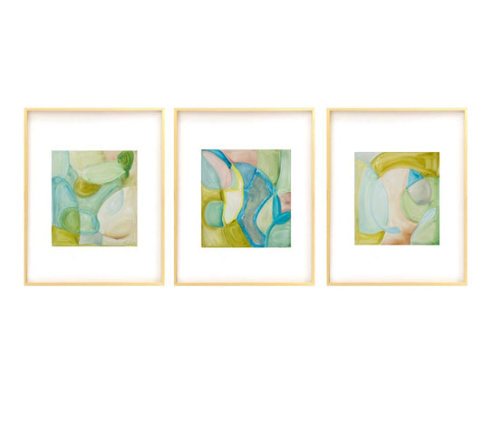 Original Abstract Watercolor Paintings, Set of 3, Framed in 16x20 Gold Metal Gallery Frames, Abstract Artwork, Pastel Art, Watercolor Art