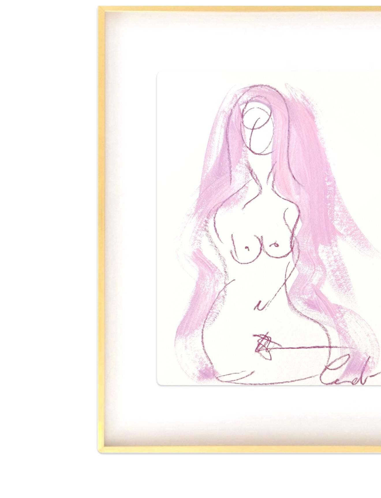 Original Abstract Watercolor Nude Female Painting, Digital Print, Digital Download, Pink, 8x10, “Farrah”, Abstract Artwork
