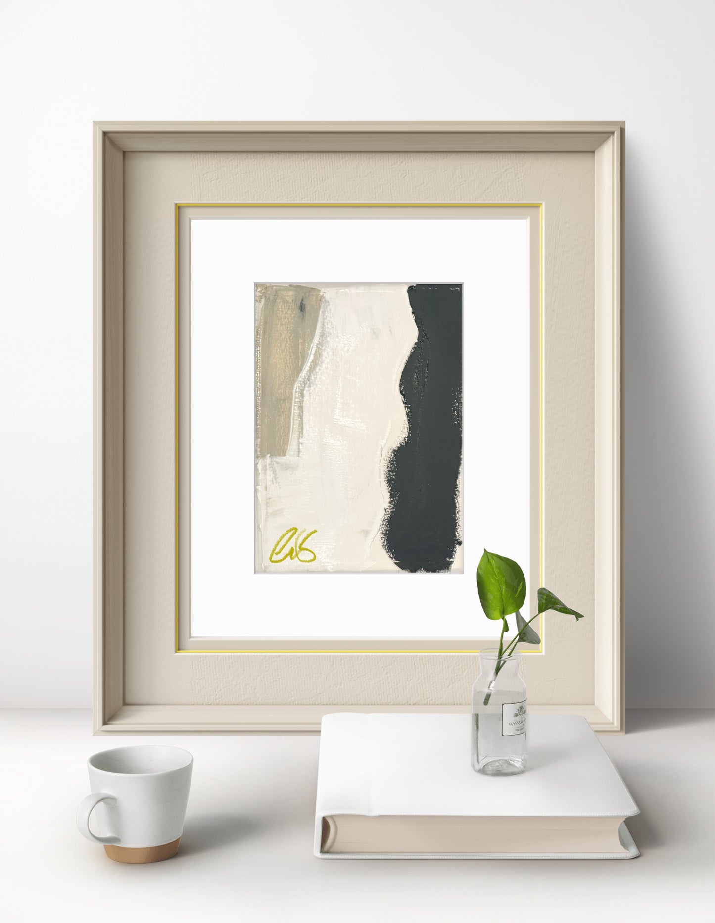 Original Abstract Fine Art Print, Black, White, Taupe, Signed Monochrome Fine Art Print (5x7)