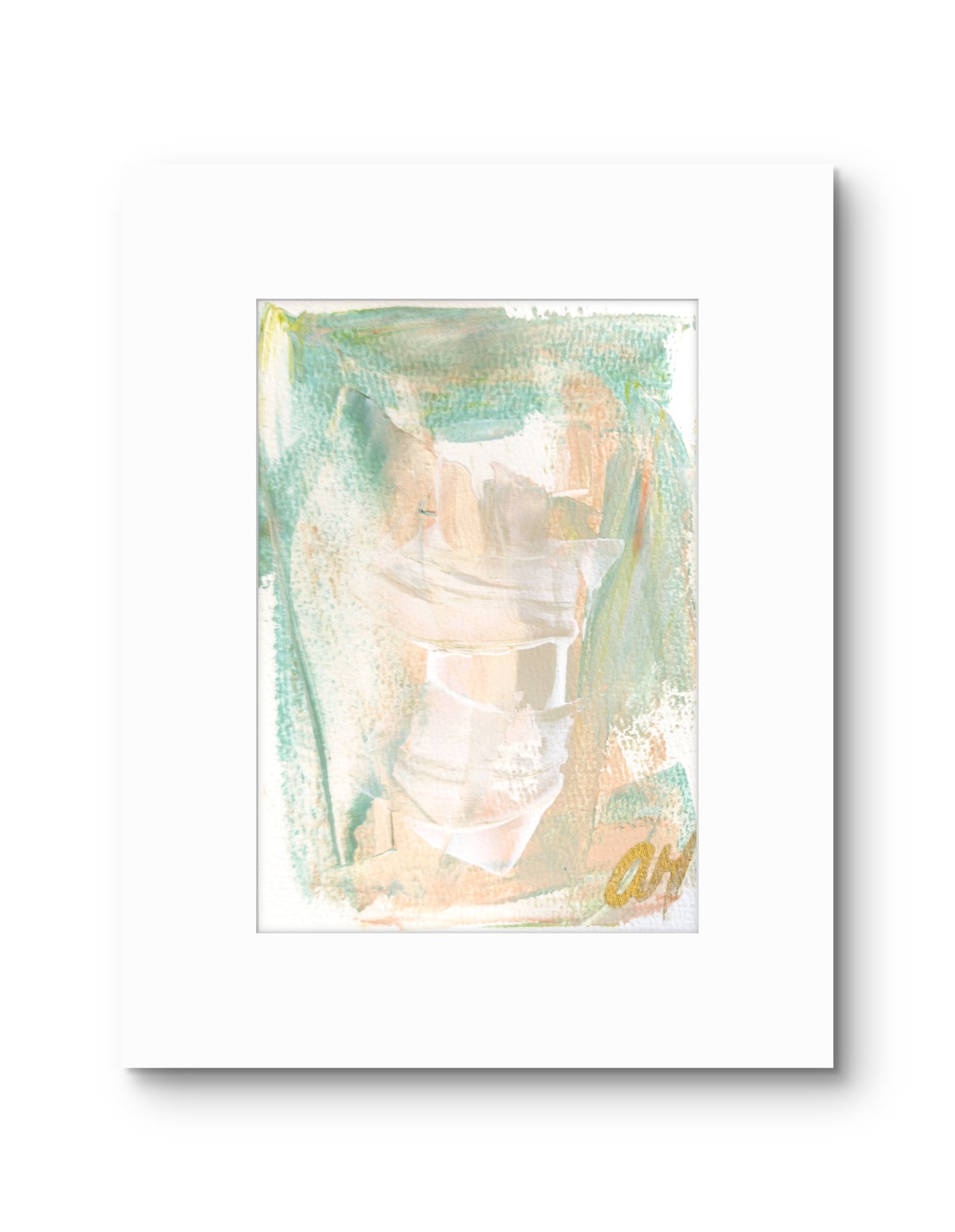Original Abstract Watercolor Painting Fine Art Giclee Print, Size 5x7, Green, Peach, Pink