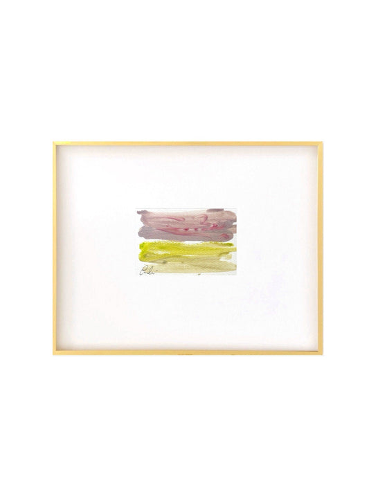 Original abstract mixed-media painting, 4"x6", matted in 8"x10" with gold metal gallery frame.