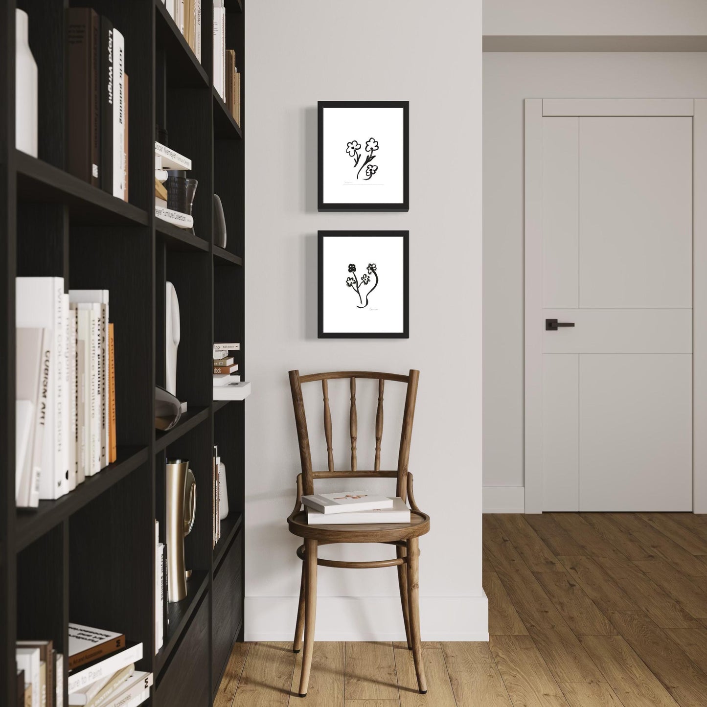 Original Abstract Fine Art Print, Black & White Floral Monochrome Prints, Pair (5x7)