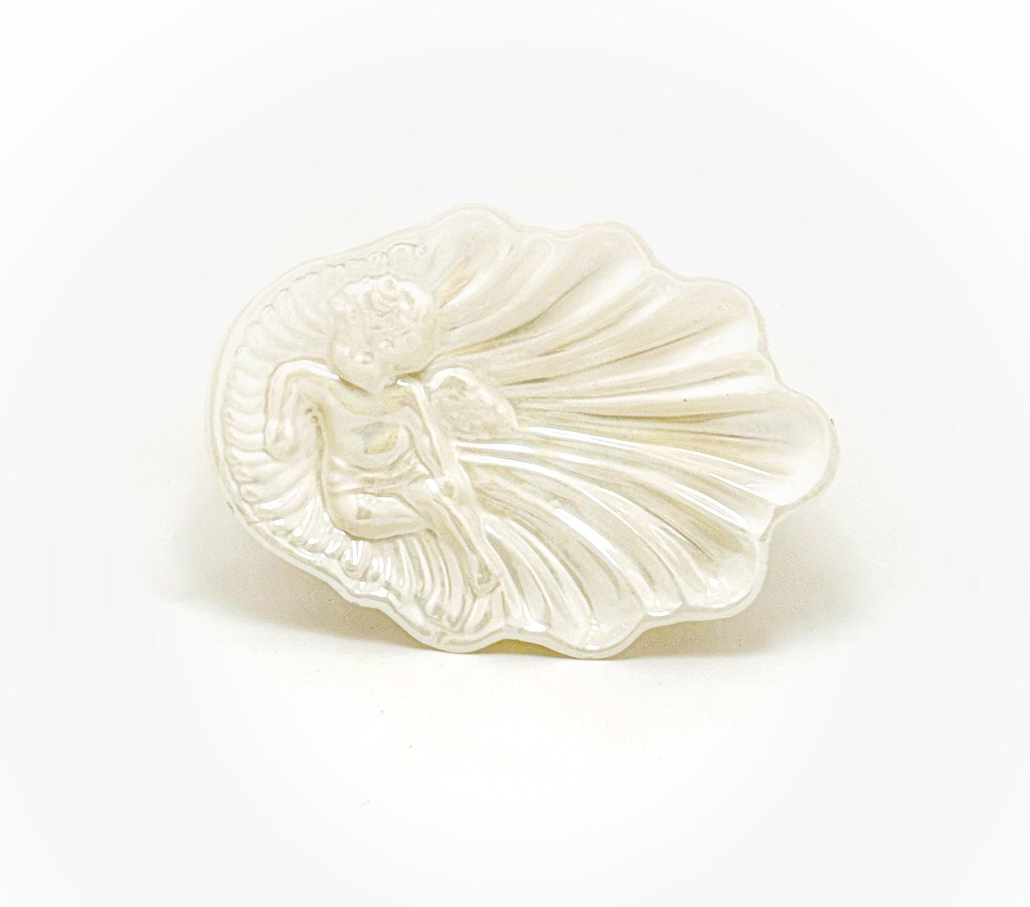 Vintage White Metallic Porcelain Angel Spoon Rest