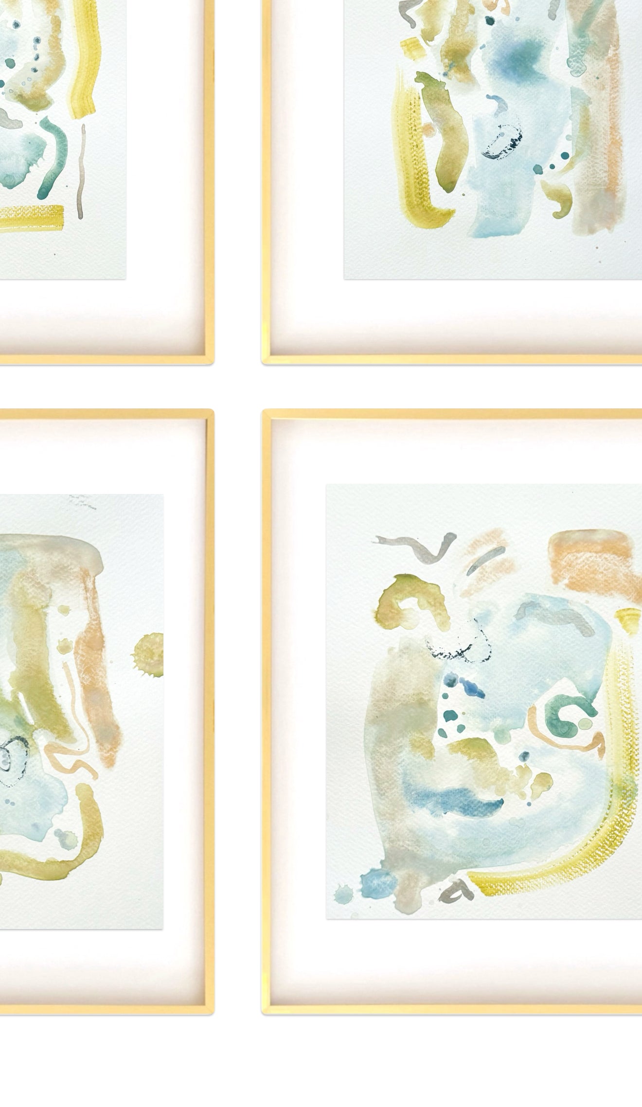 Set of Four Original Abstract Watercolor Paintings on Paper, 8x10
