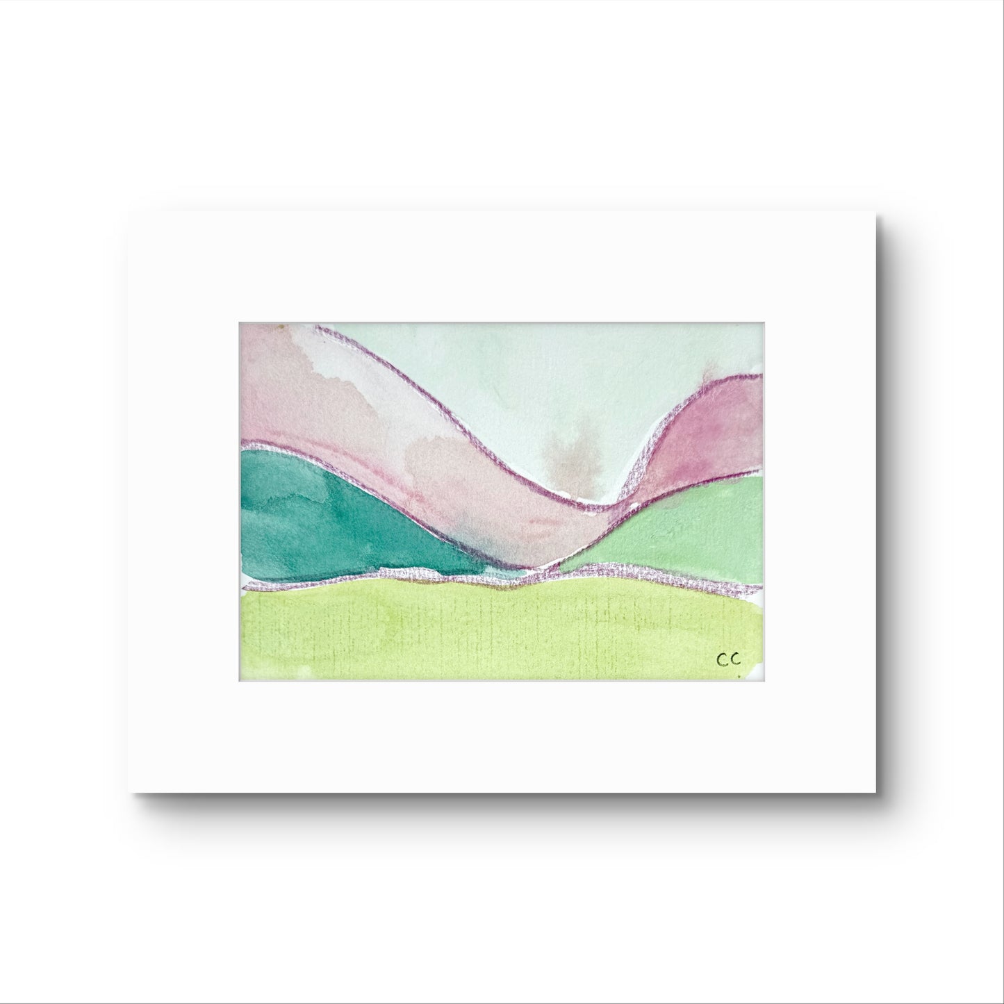 Original Abstract Watercolor Landscape Painting, Digital Print, Digital Download, Blue, Pink, Green, Chartreuse, 4x6