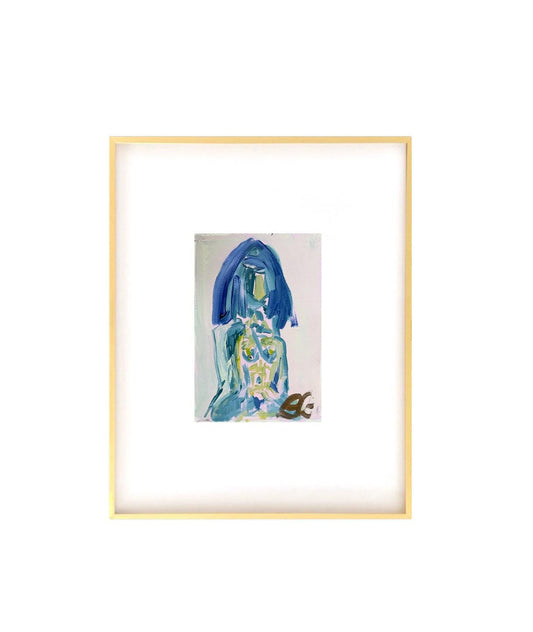 Original Abstract Mixed Media Painting on Canvas, Nude Woman Figure, Blue, Green, Abstract Art