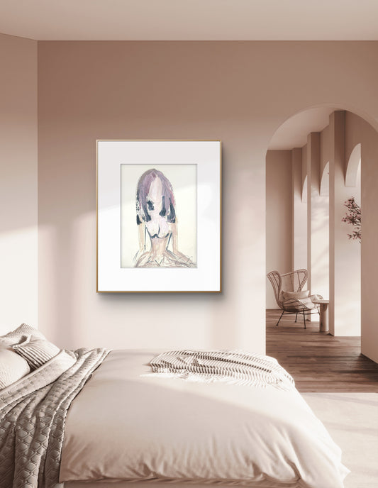 Minimalist Nude Figure Watercolor Oversized Art Print, Modern Figure Drawing, Female Nude Figure Art, Abstract Nude Figure