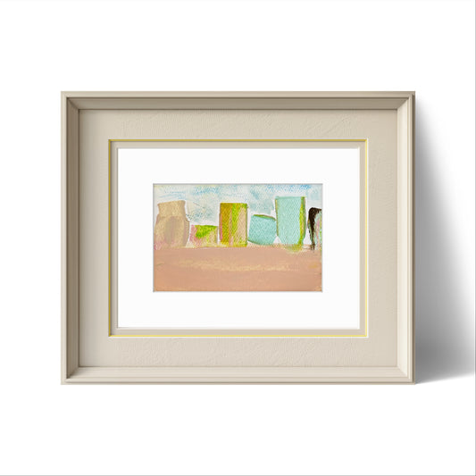 Original Abstract Watercolor Landscape Painting Fine Art Print, Size 6x8, Blue, Pink, Green, Peach, Abstract Artwork, Wall Decor