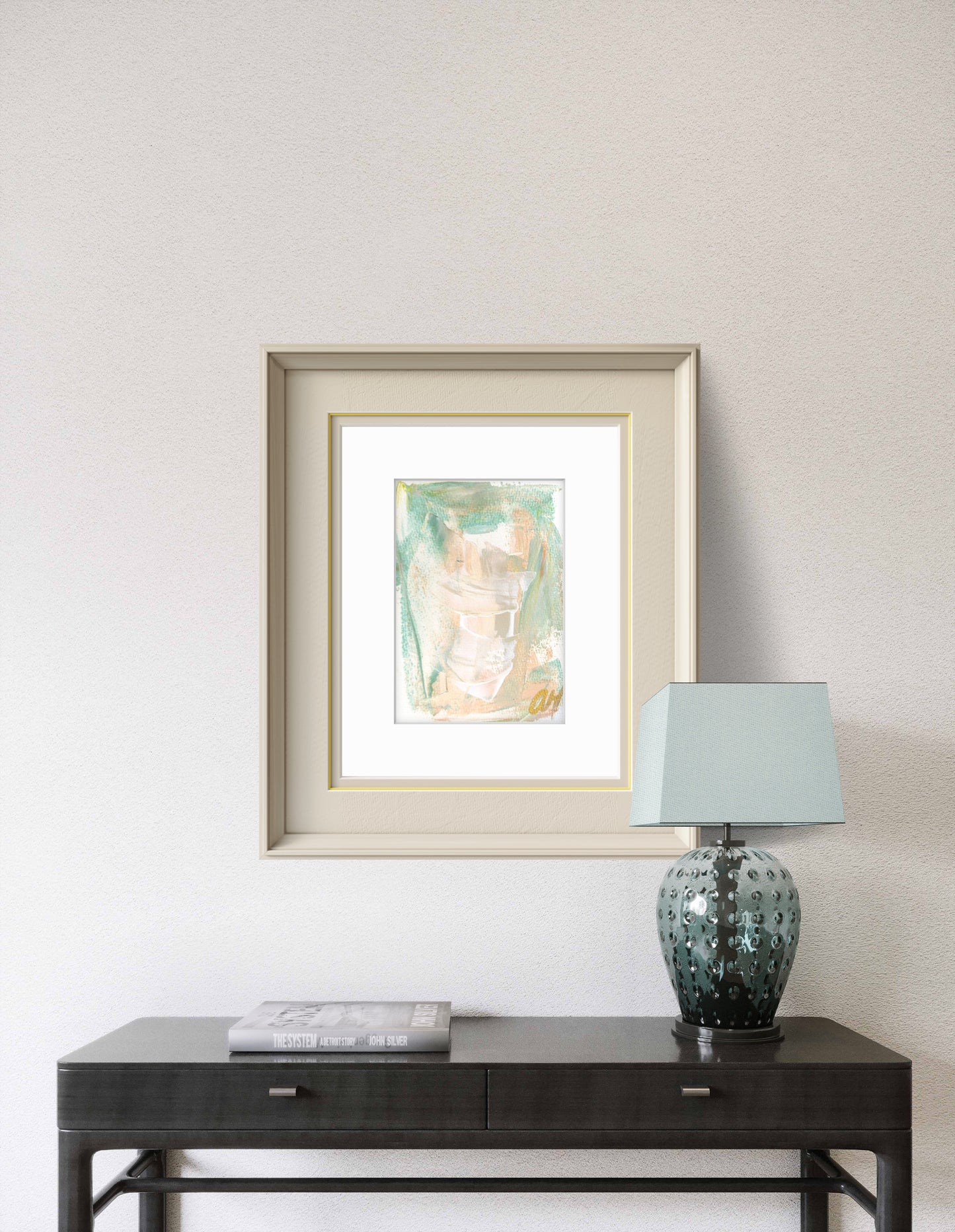 Original Abstract Watercolor Painting Fine Art Giclee Print, Size 5x7, Green, Peach, Pink