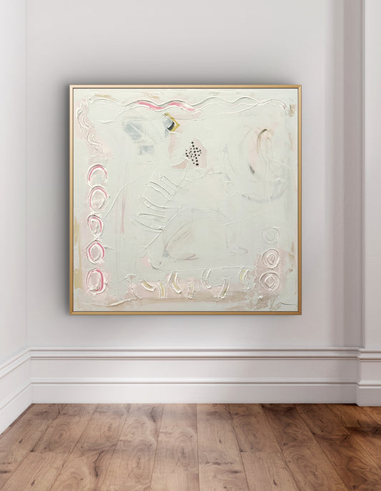 Original Abstract Mixed Media Painting on Canvas, 36”x36”, Neutral Abstract Art