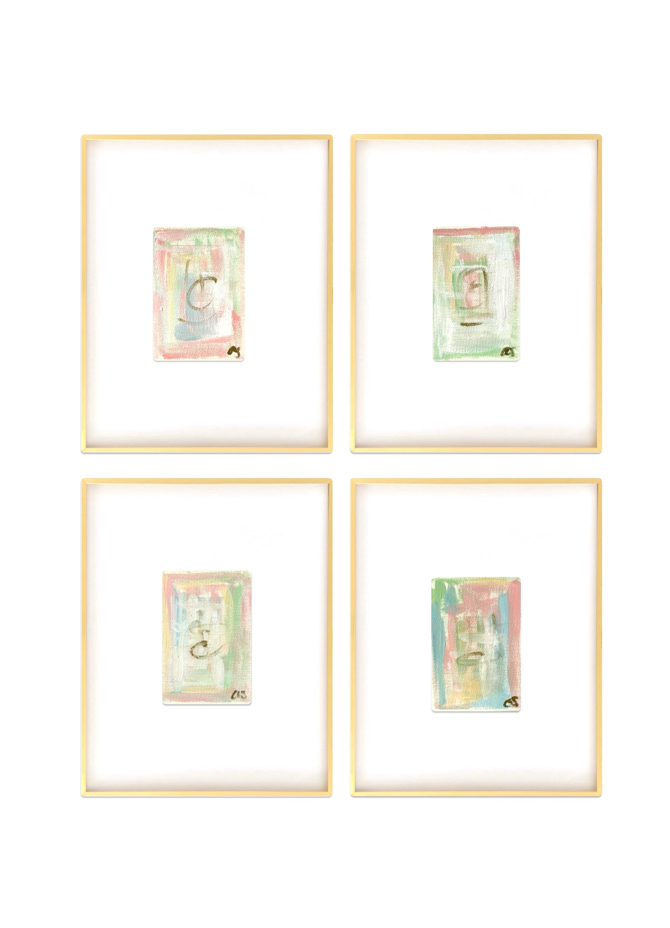 Original Abstract Watercolor Paintings, Set of Four, Framed, Pink, Blue, Green, Abstract Artwork