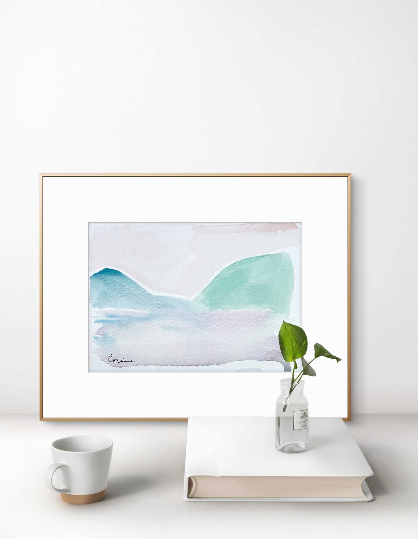 Original Abstract Watercolor Landscape Painting, Digital Print, Digital Download, Blue, Green, and Lavender, 5x7