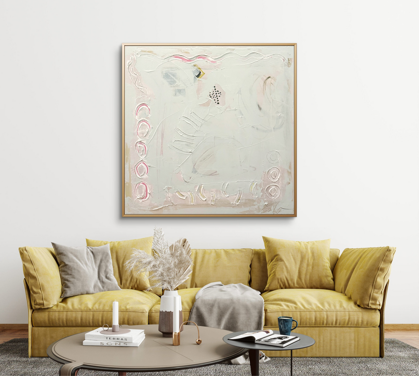 Original Abstract Mixed Media Painting on Canvas, 36”x36”, Neutral Abstract Art