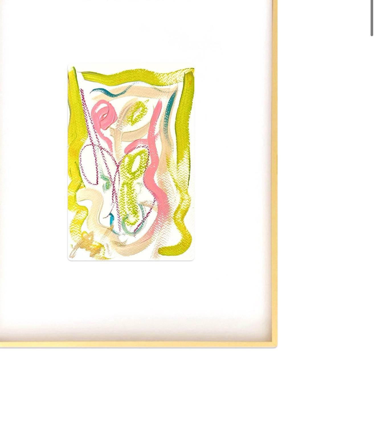 Original Abstract Fine Art Prints, Green, Pink, Blue, Pair (5x7), Abstract Artwork