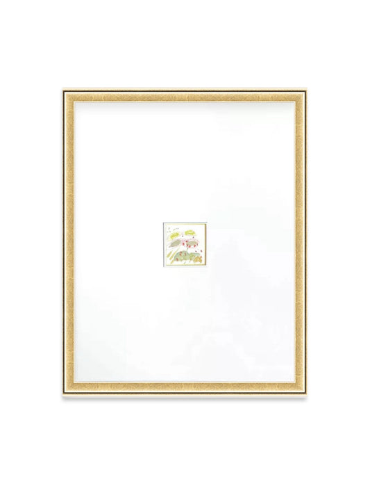 Original Abstract Mixed Media Painting, Framed in 11”x14” Gold Gallery Frame, Small Artwork, Mixed Media Art, Abstract Art, Green, Pink Art