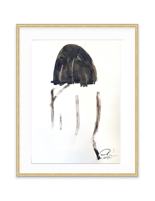Original abstract nude woman watercolor painting in black and white on 18x24 inch paper, unframed and signed.