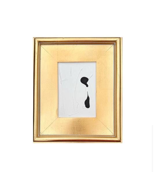 Original Abstract Mixed Media Painting on Canvas Panel, Framed in Gold-Leaf Wooden Frame, Original Abstract Art, Black and White, Texture