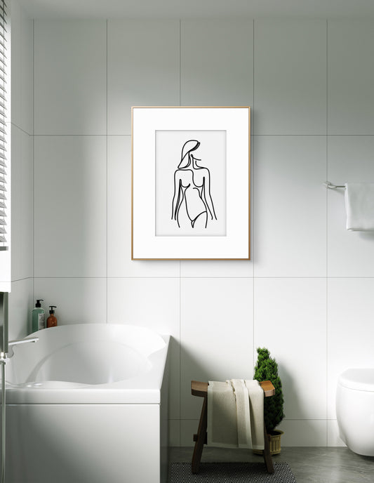 Minimalist Nude Figure Oversized Art Print, Modern Figure Drawing, Female Nude Figure Art, Abstract Nude Figure, Black & White Line Art