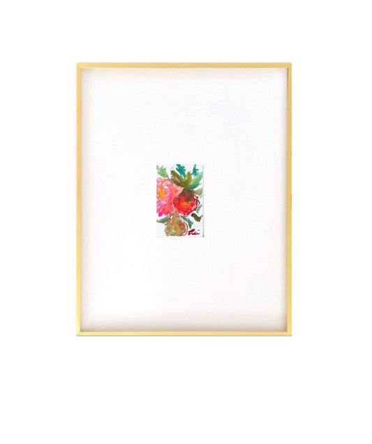 Original Abstract Watercolor Painting, Size 5”x7”, Pink & Green Abstract Floral Painting Featuring Camellias in Vase, Pink and Green Art