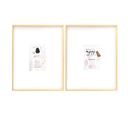 Abstract Watercolor Painting Pair, Mixed Media, 6”x8”, Mat Size 11" x 14", Original Artwork, Pink, Taupe, Neutral Artwork, Pastel Artwork
