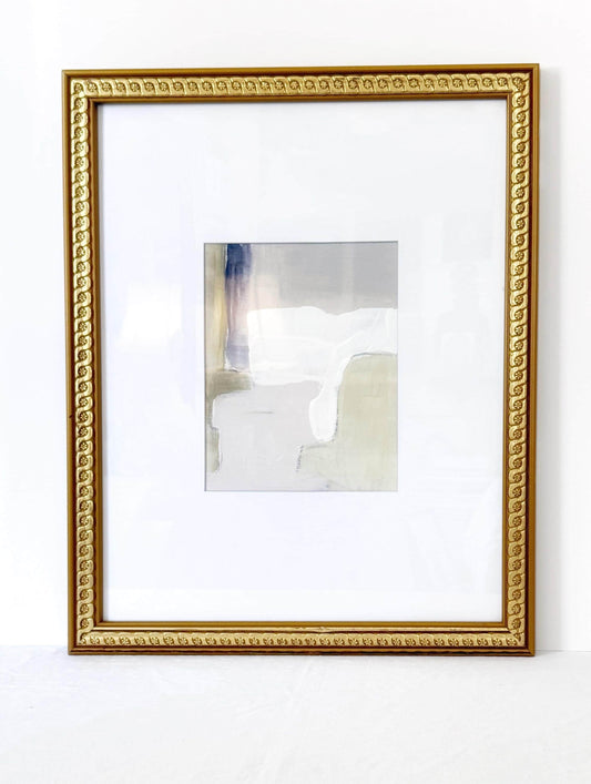 Original Abstract Mixed Media Painting on Canvas, Framed in Vintage Gold Leaf Frame, Neutral Artwork, Lavender, Taupe, Pastel