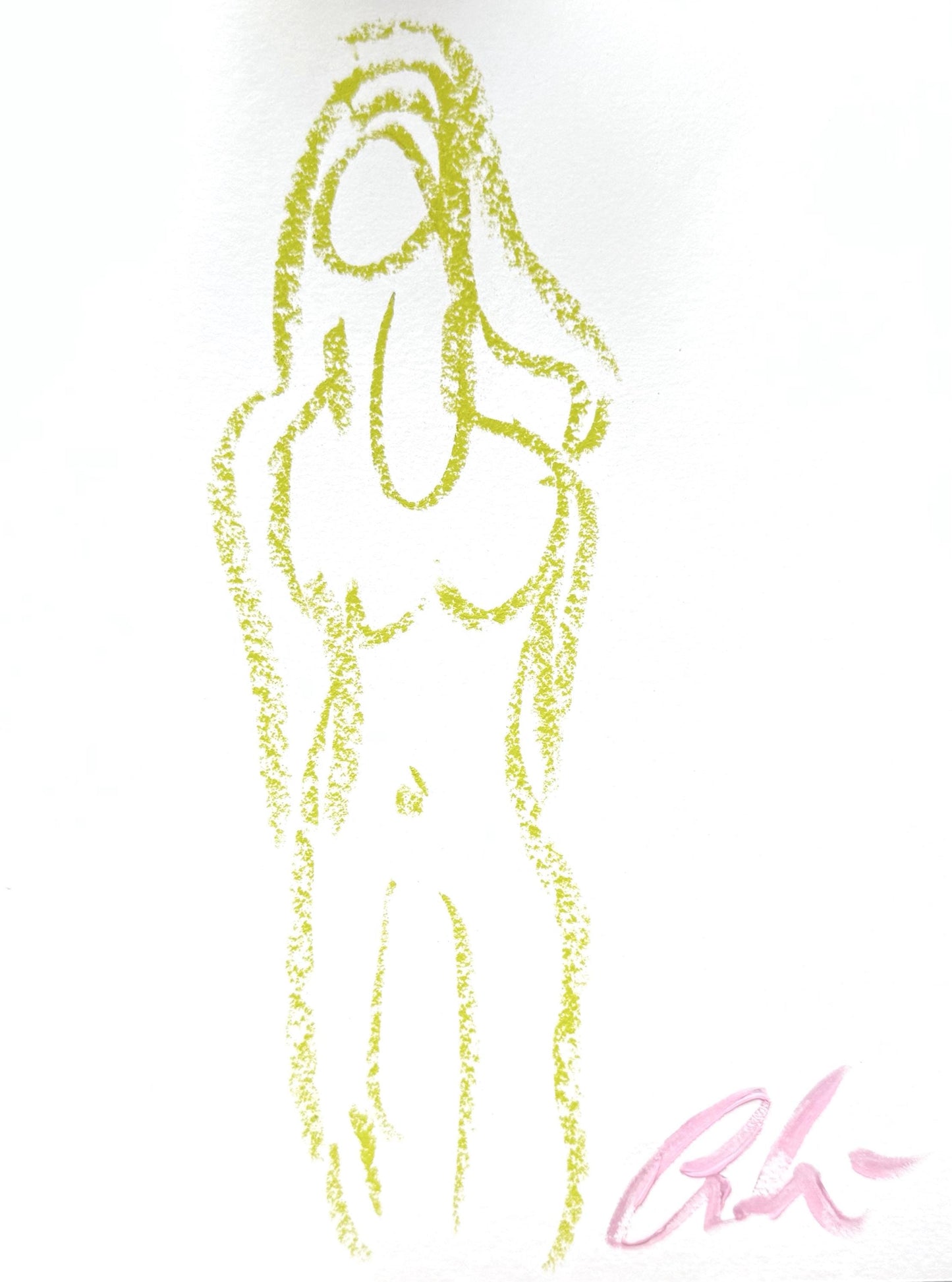 Original Abstract Watercolor Nude Female Painting, Digital Print, Digital Download, Green, Chartreuse, Pink, 8x10, “Gertrude”