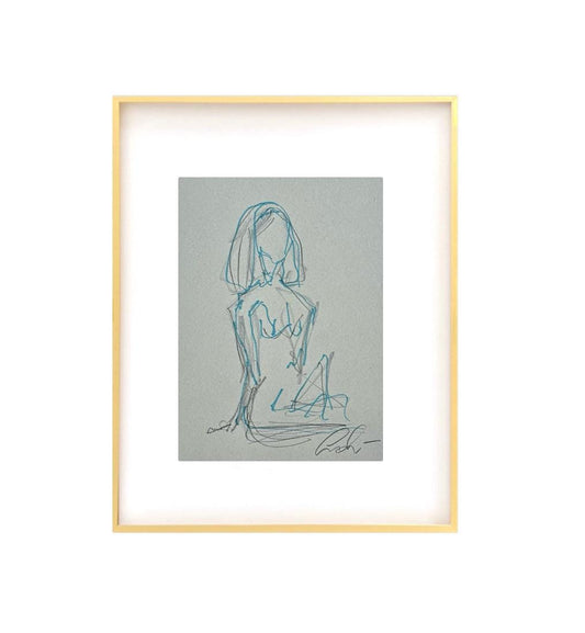 Original Abstract Mixed Media Nude Figure Sketch, Charcoal Nude Sketch, Abstract Art, Original Art, Blue, Black, Grey
