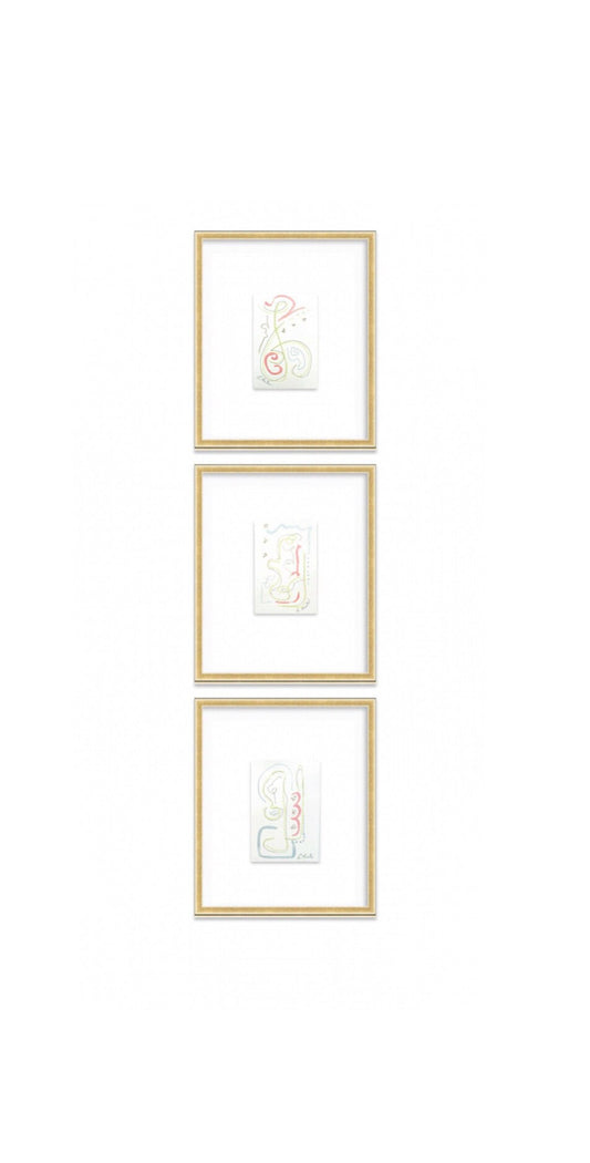 Original Abstract Watercolor Painting, Mixed Media, Set of 3, 4”x6” in White Mat, Original Artwork, Pink, Green, Blue, Abstract Artwork