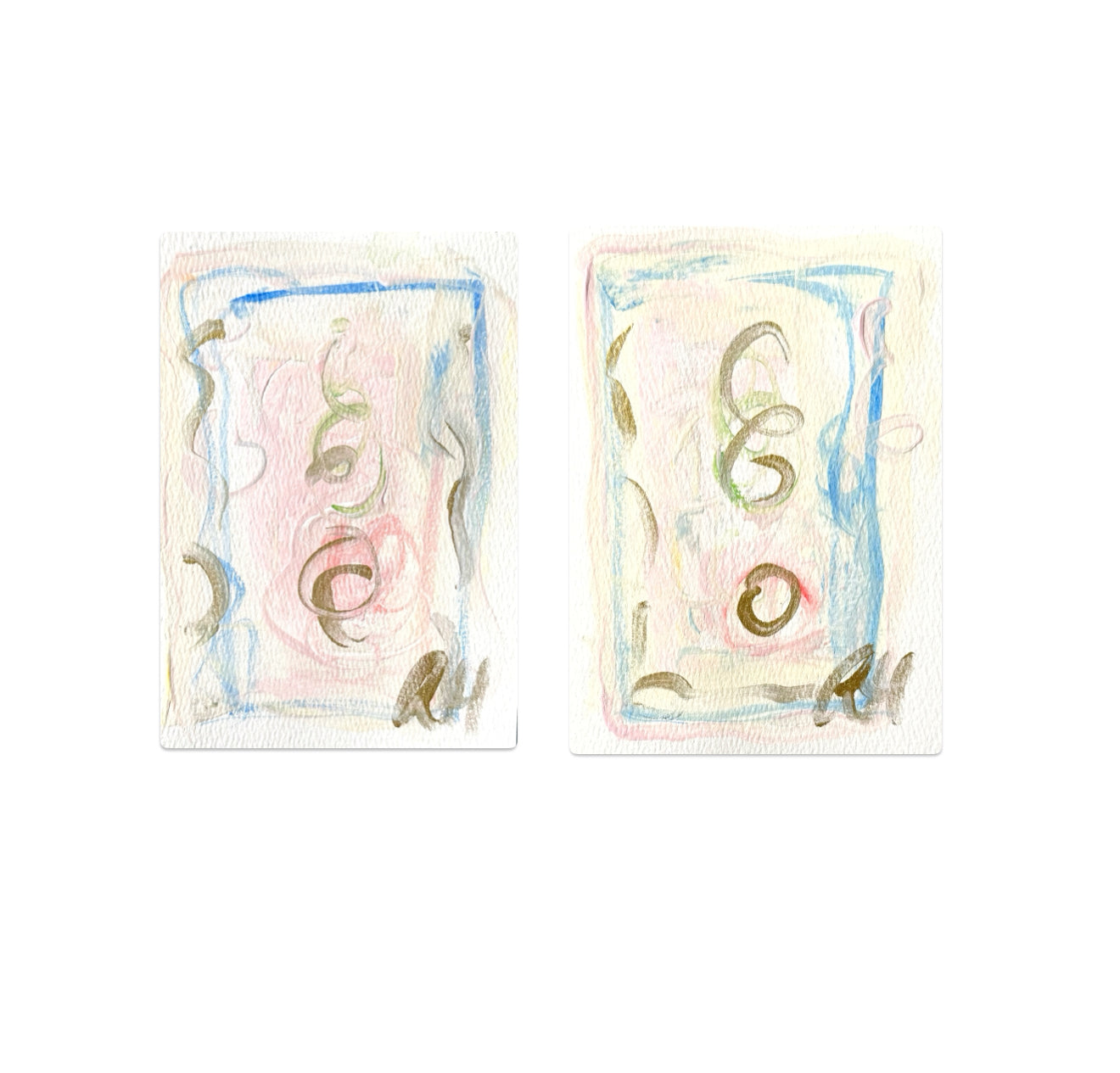 Original Abstract Watercolor Paintings, Pair of 5x7, Abstract Artwork, Pink, Blue