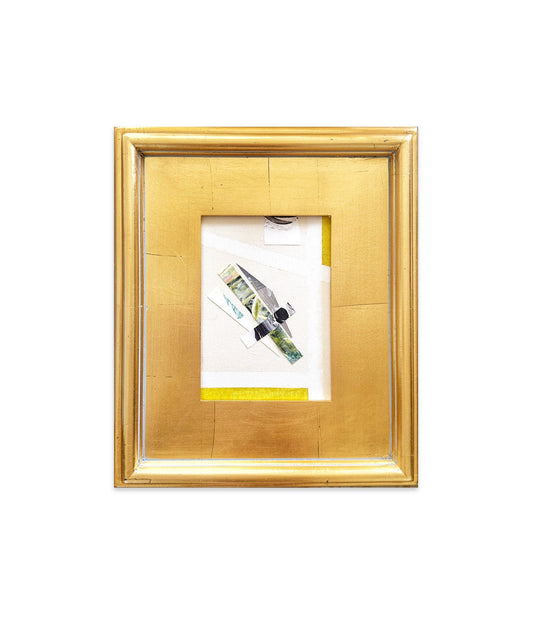 Framed Original Abstract Artwork, Mixed Media Painting (5”x7”) on Canvas, 8”x10”, Gold Frame, Neutral Wall Art, Minimal Art, Chartreuse Art