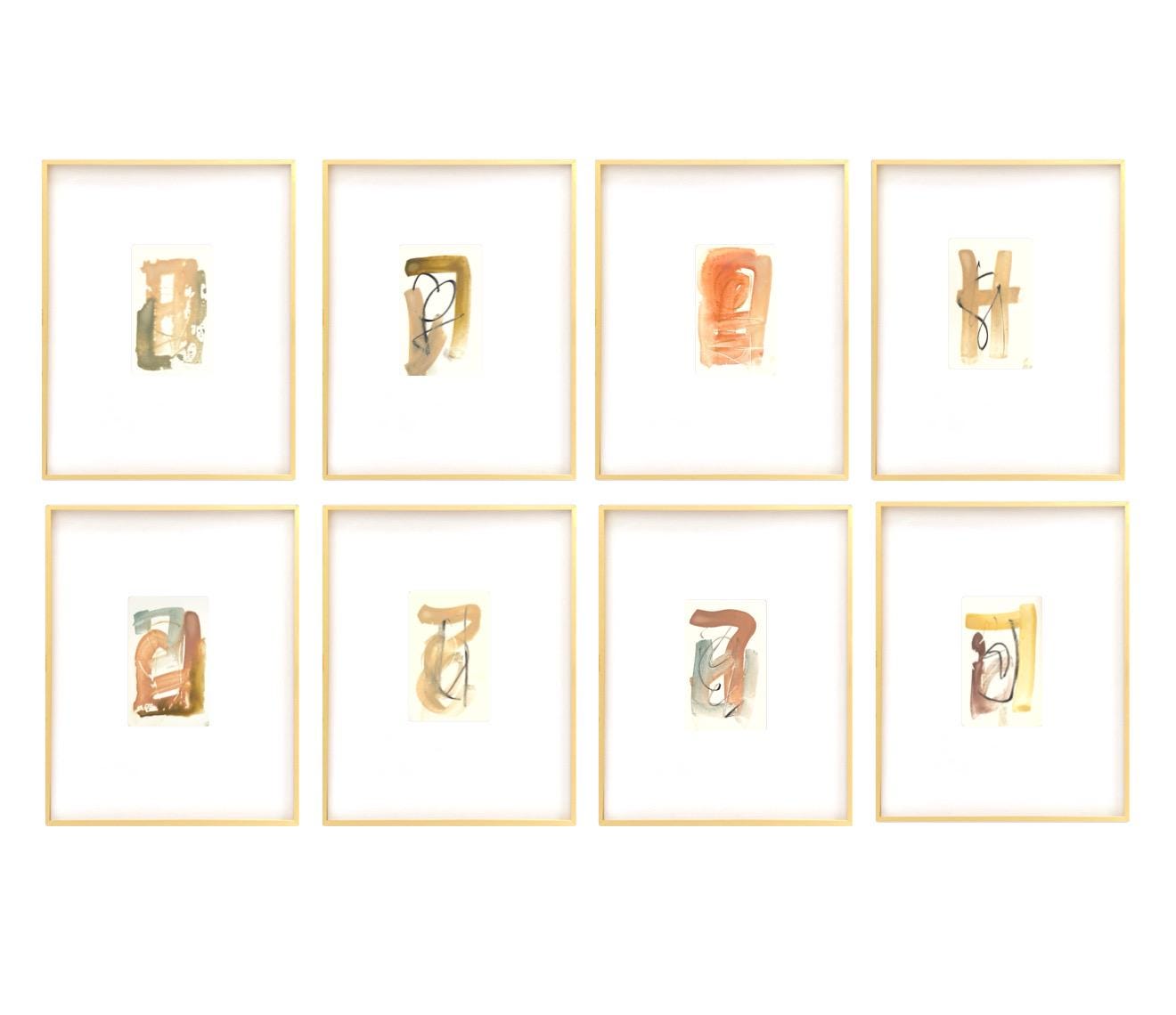 Original Abstract Art, Set of Eight Paintings for Frame Gallery, Framed in Gold Gallery Frame (11x14 or 16x20), Abstract Art, Pastel Art