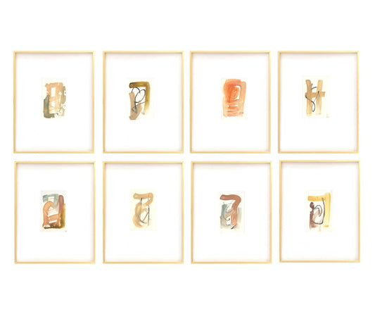 Original Abstract Art, Set of Eight Paintings for Frame Gallery, Framed in Gold Gallery Frame (11x14 or 16x20), Abstract Art, Pastel Art