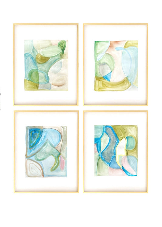 Original Abstract Artwork, Set of 4, Mixed Media, 8”x10", Original Artwork, Pink Art, Blue Art, Neutral Artwork, Pastel Wall Decor