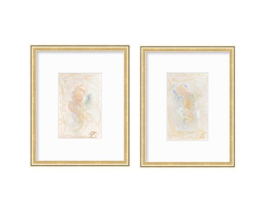 Abstract Watercolor Painting, Pair of 5"x7”, Mat Size 11”x14”, Abstract Art, Original Art, Purple, Pink, Neutral Artwork, Pastel Artwork
