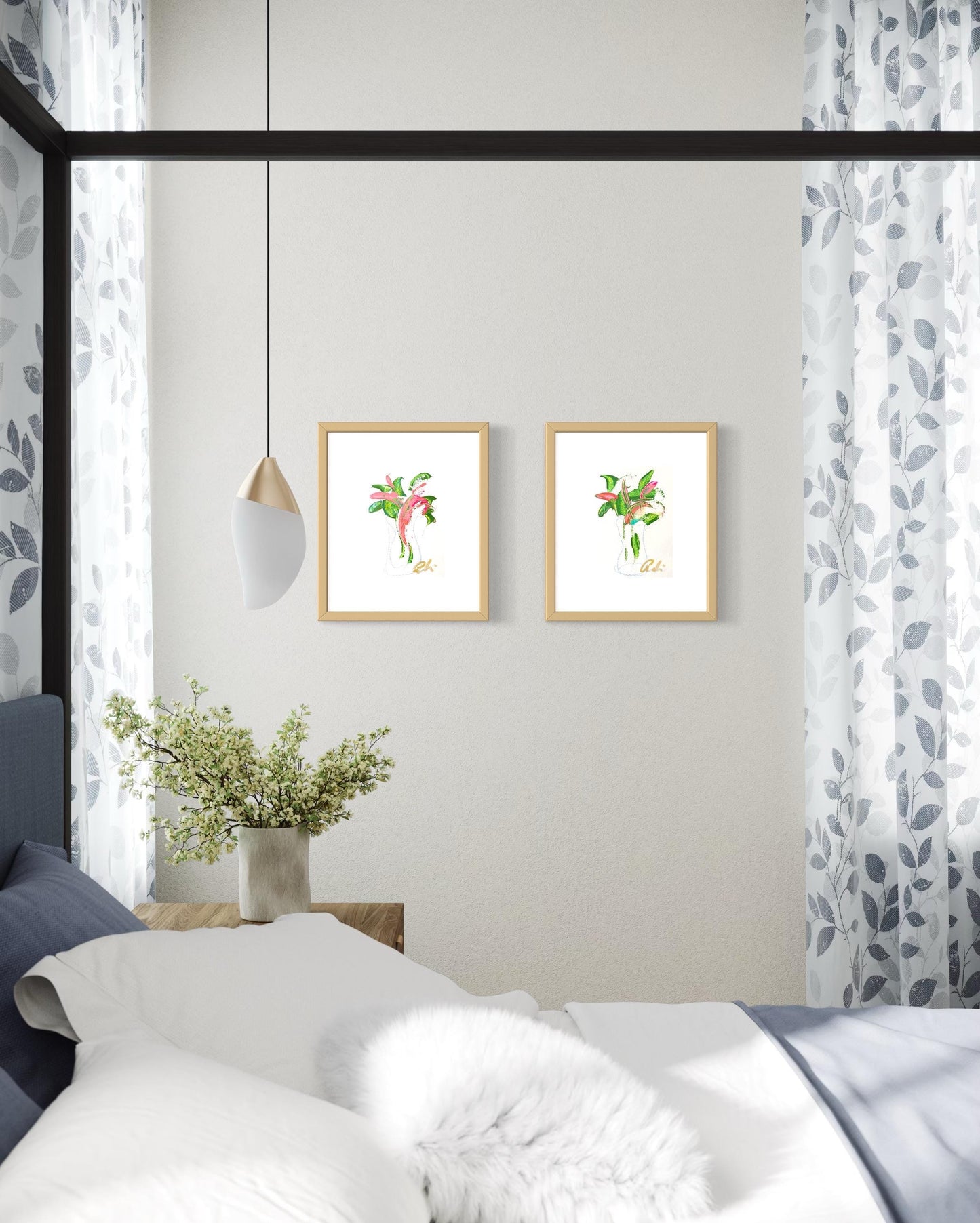 Original Abstract Fine Art Prints, Green, Pink, Blue, Pair (5x7), Abstract Artwork