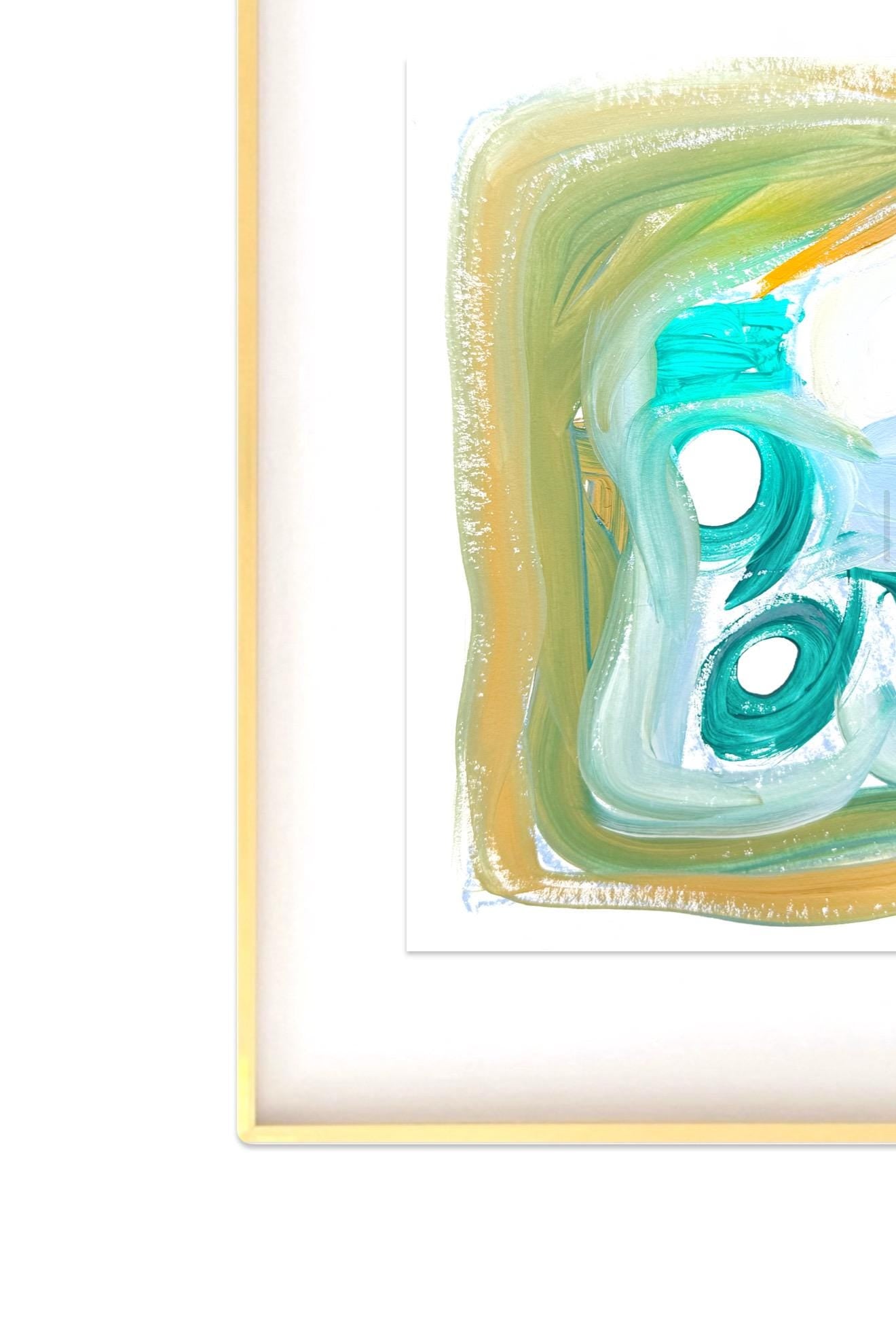 Original Abstract Watercolor Painting, Digital Print, Digital Download, Turquoise, Green, Yellow, 8x10, Abstract Artwork