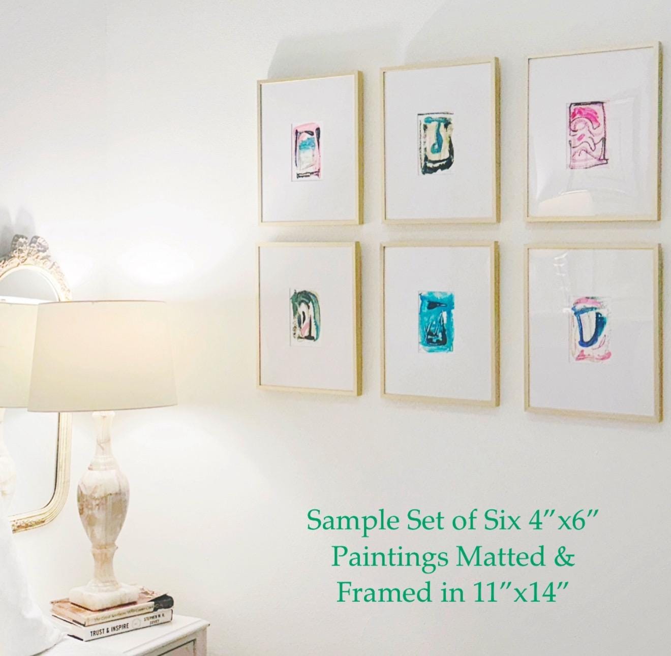 Original Abstract Art, Set of Eight Paintings for Frame Gallery, Framed in Gold Gallery Frame (11x14 or 16x20), Abstract Art, Pastel Art